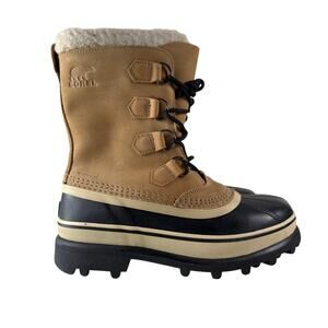 Sorel Caribou Winter Snow Boots Womens 8.5 Waterproof Leather Insulated Tan Buff
